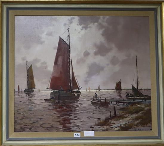 Joseph Kollmar (b.1909) Red Sails 59 x 69cm